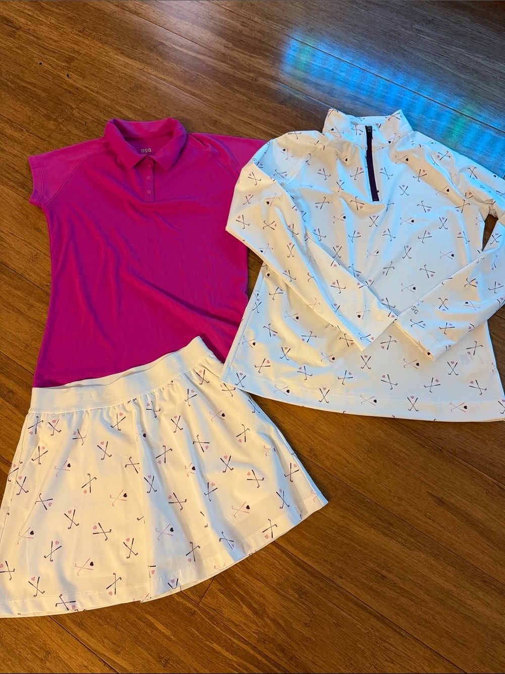DSG GIRLS GOLF outfit medium polo and skirt and large 1/4 zip NWT